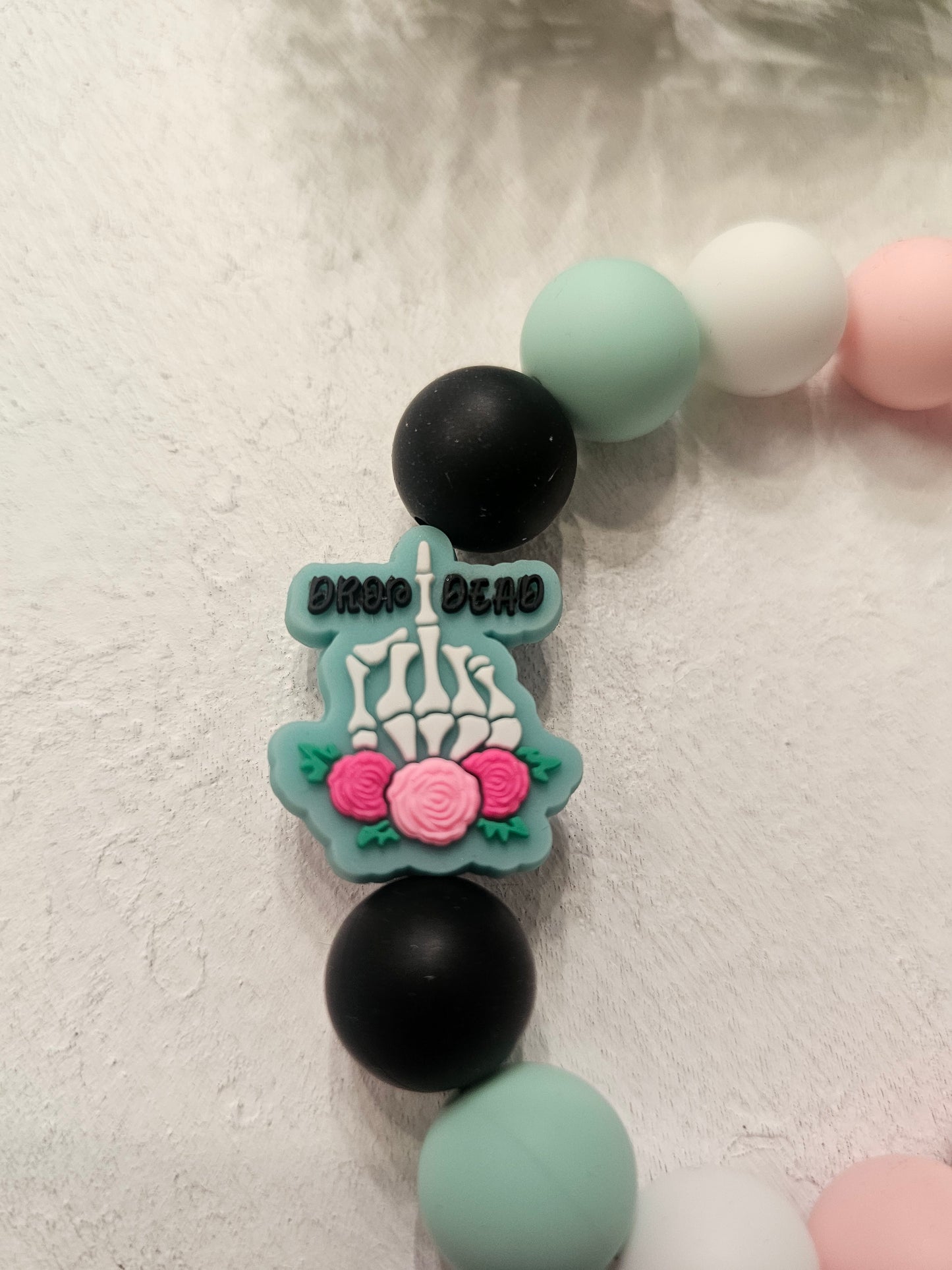 Teal Drop Dead Beaded Bracelet Keychain
