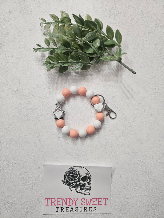 Light Gray Gnome Beaded Bracelet Keychain