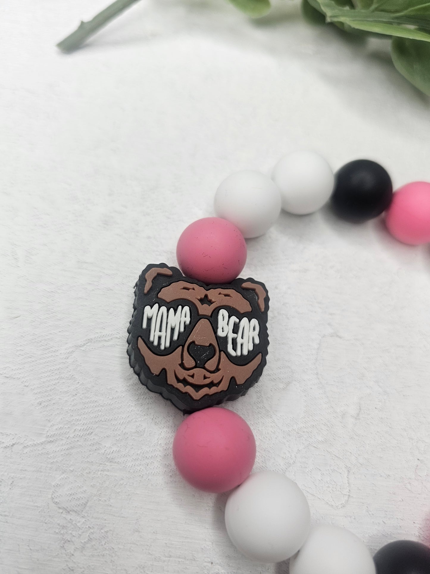 Mama Bear Beaded Bracelet Keychain