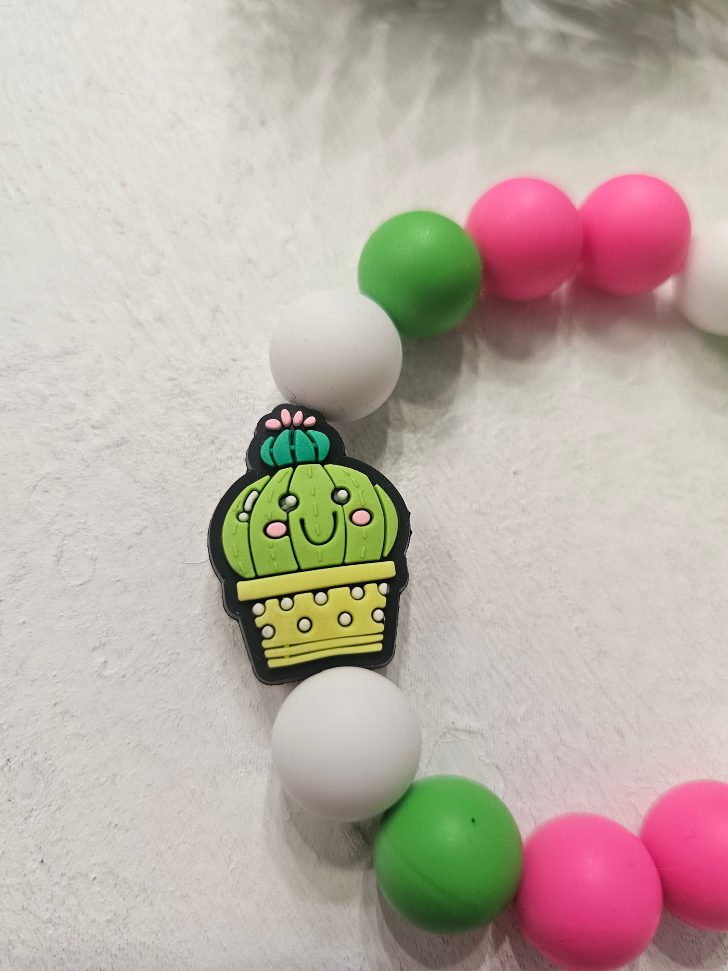 Cactus Beaded Bracelet Keychain