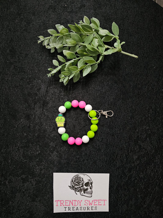 Cactus Beaded Bracelet Keychain