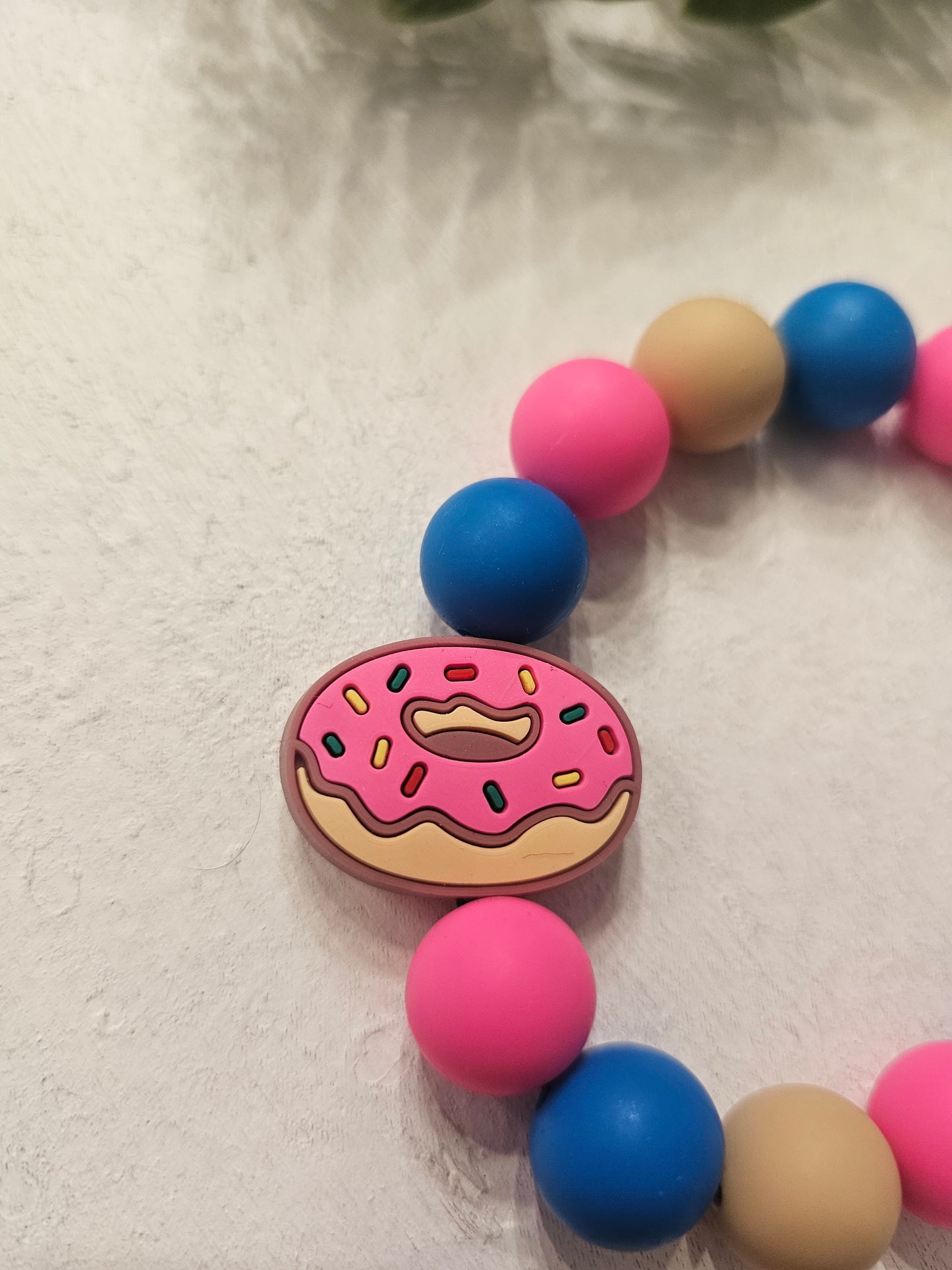 Pink Donut Beaded Bracelet Keychain