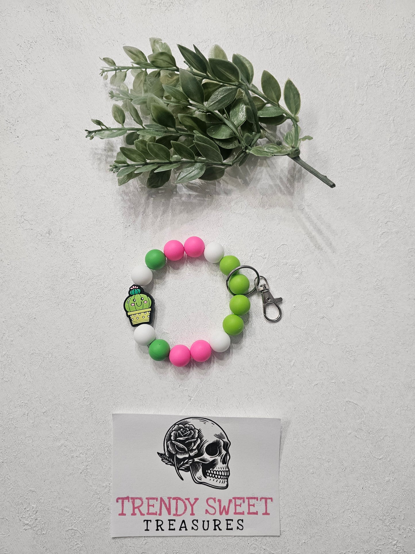 Cactus Beaded Bracelet Keychain