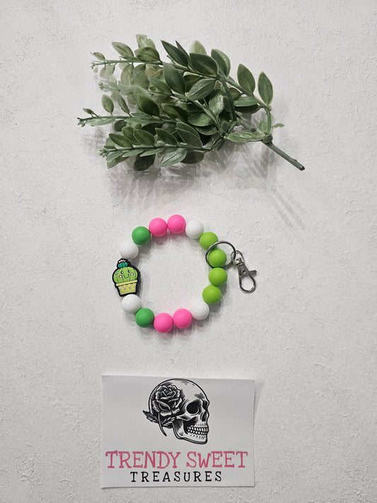 Cactus Beaded Bracelet Keychain